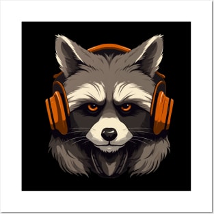 Racoon Wearing Headset Posters and Art